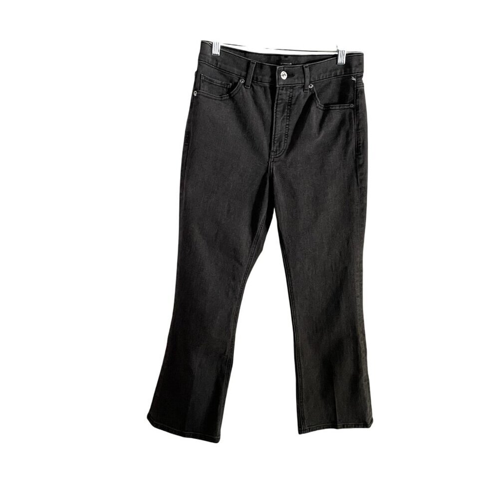 Express Women 8 Charcoal Gray Denim Grunge Casual High Rise Cropped Flare Jeans